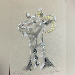 Original Goat painting Portrait NEW Gold Horns Unique Wall Decor handmade Ettina